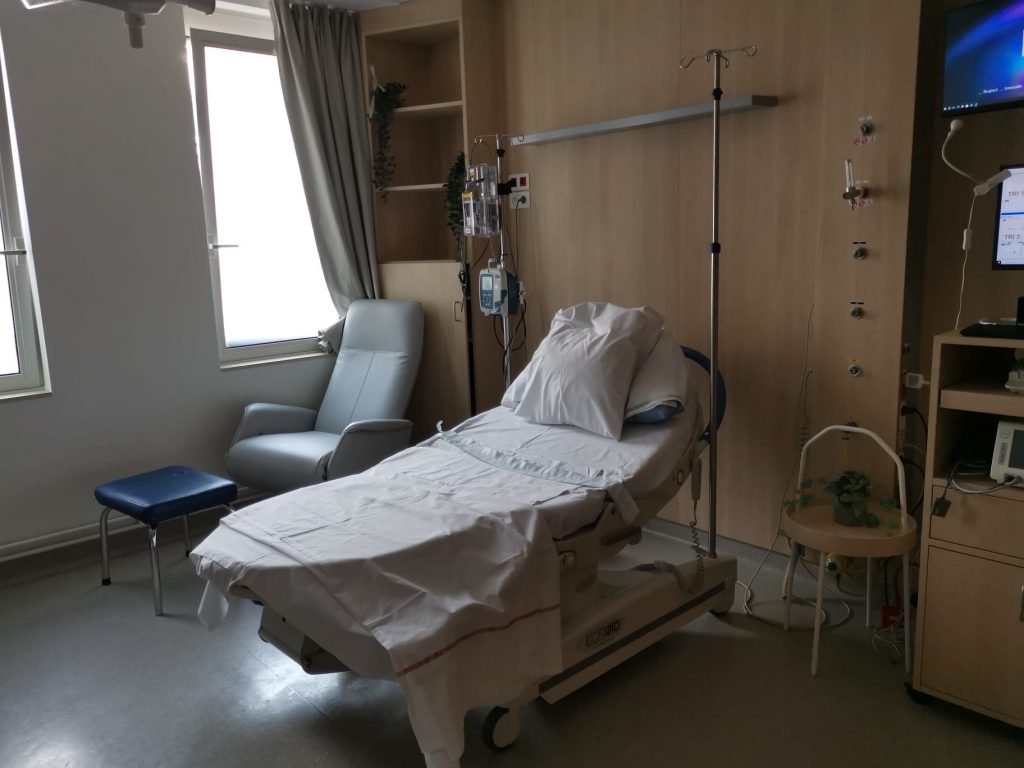 Hospital bed in a labour room